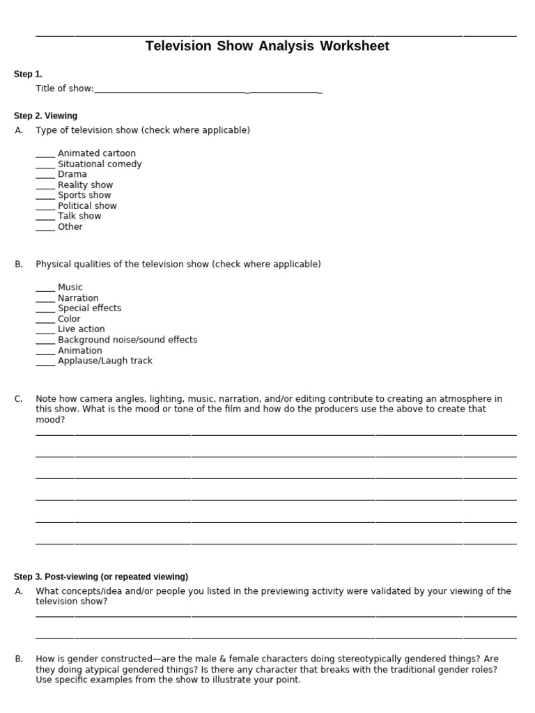 Television Show Analysis Worksheet | PDF