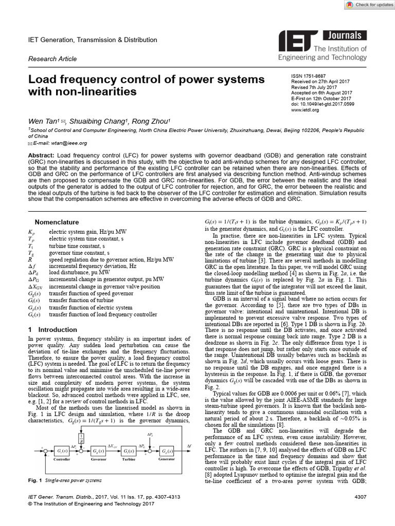 IET Generation Trans Dist - 2017 - Tan - Load frequency control of ...