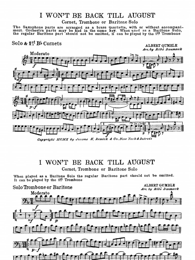 I Won't Be Back Till August - Partition | PDF