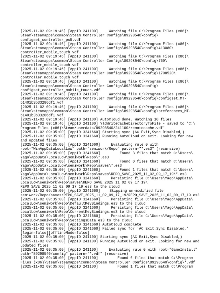 Steam Controller Config Sync Log | PDF | Computing | Software