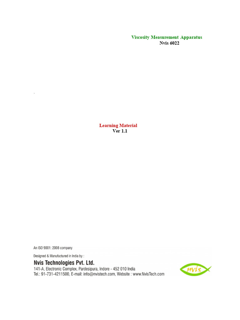 Viscosity Measurement Apparatus Nvis 6022 | PDF | Viscosity | Buoyancy