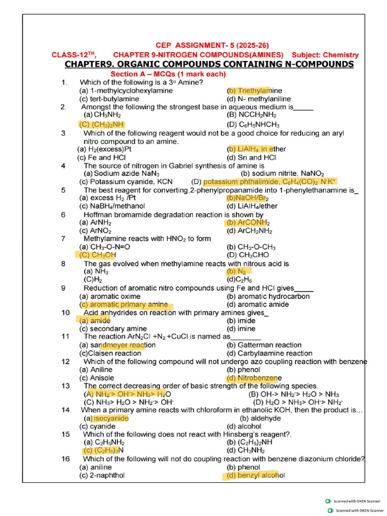 12TH ASSIGNMENT 05 Chemistry Solution | PDF