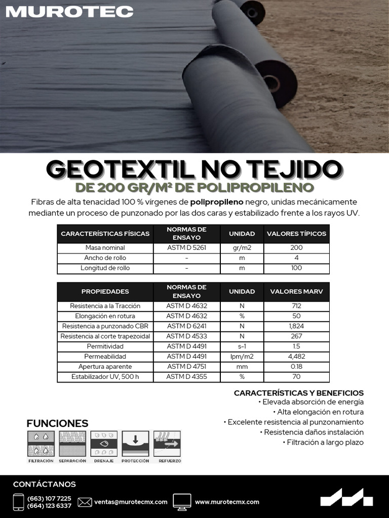 Geotextil No Tejido de Polipropileno 200 g/m² | PDF
