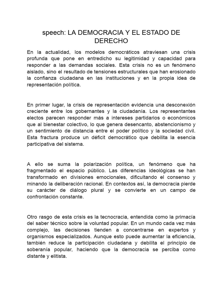 Crisis de la Democracia y Estado de Derecho | PDF | Democracia ...