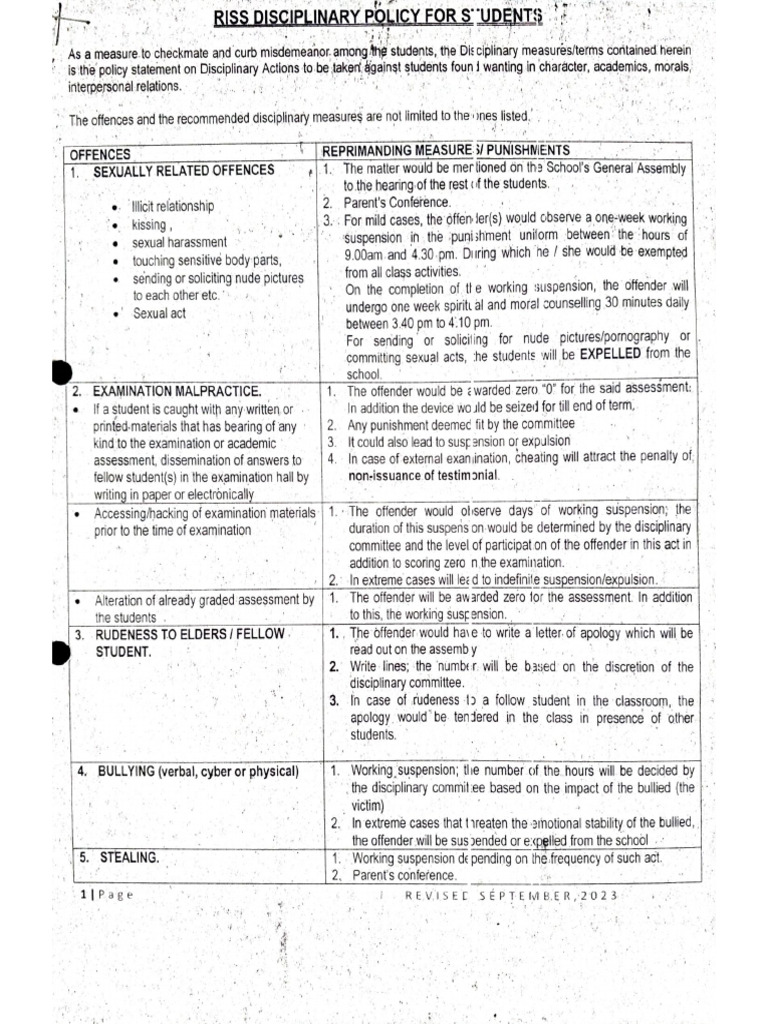 Disciplinary Policy | PDF