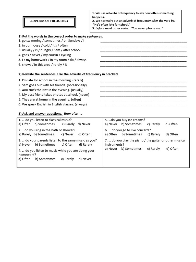 Adverbs of Frequency Exercises | PDF | Adverb | Language Mechanics