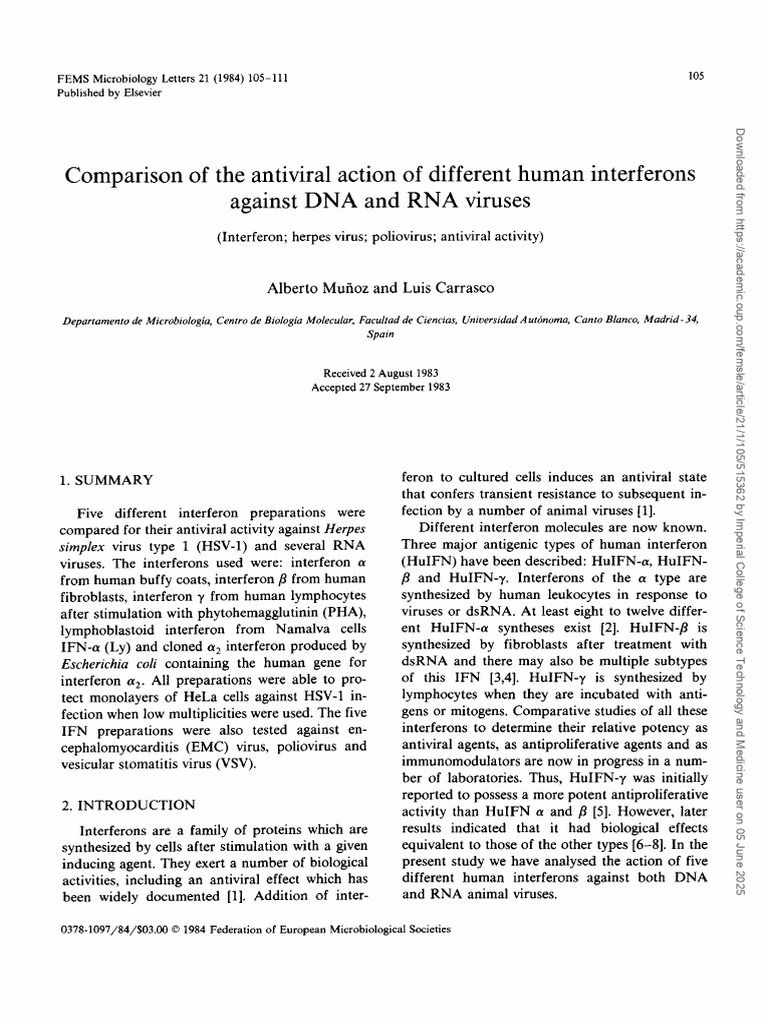 Interferon Antiviral Comparison Study | PDF | Interferon | Virus