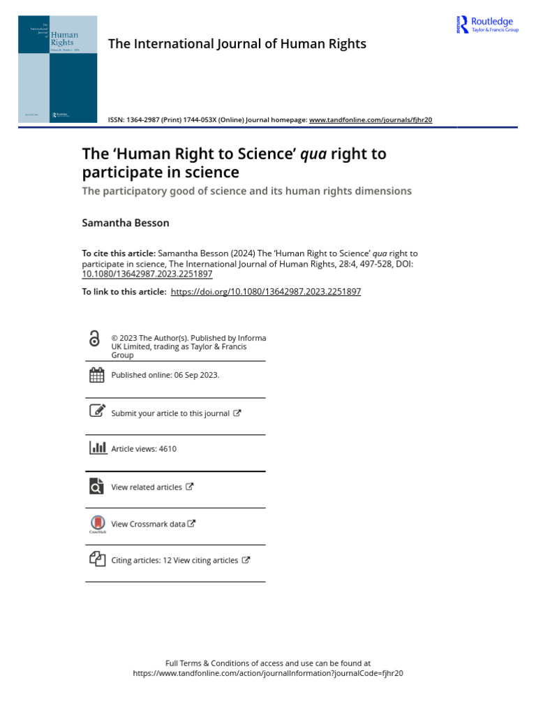 The Human Right To Science Qua Right To Participate in Science | PDF ...