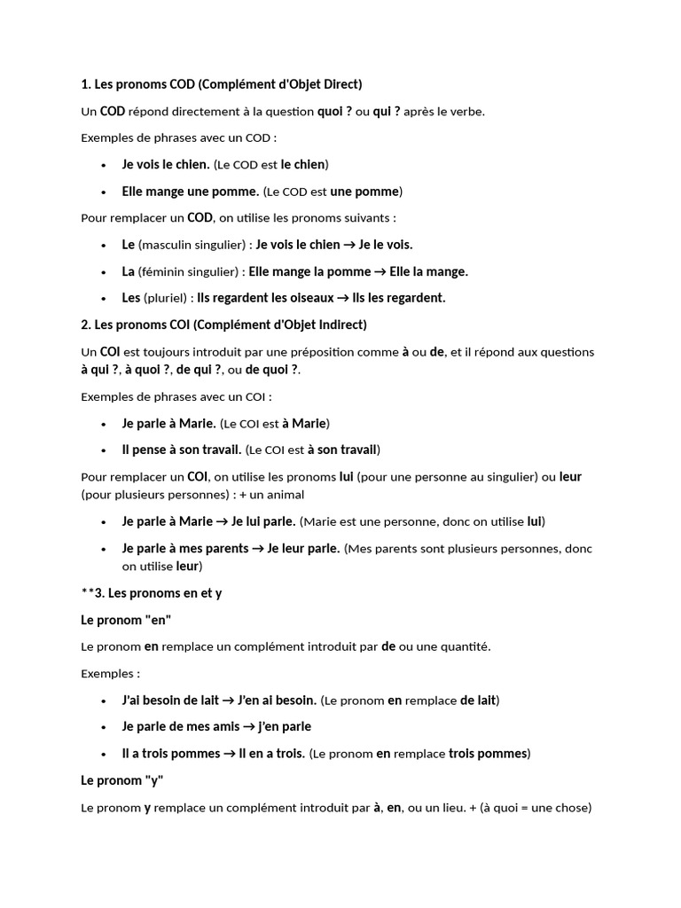 Pronoms COD et COI en français | PDF | Complément d'objet | Relations ...