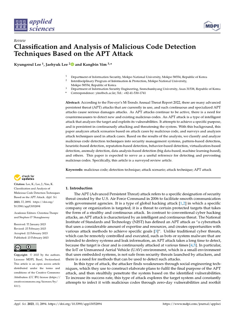 Malicious Code Detection Techniques Review | PDF | Malware | Security