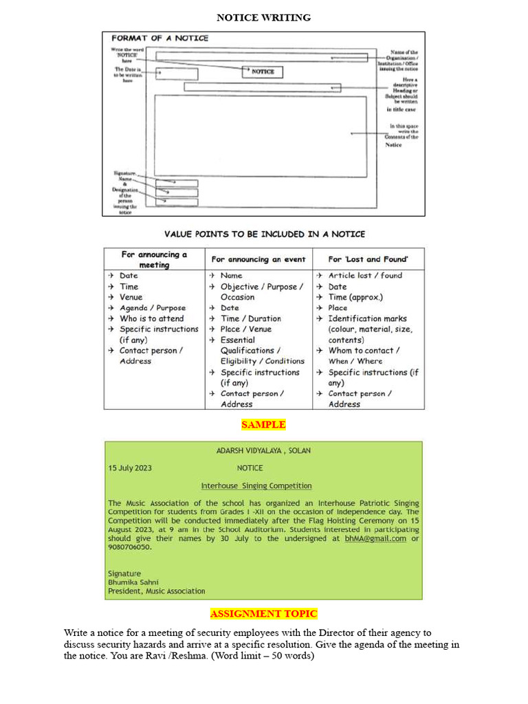 Notice Writing and Invitation Guide | PDF | Linguistics