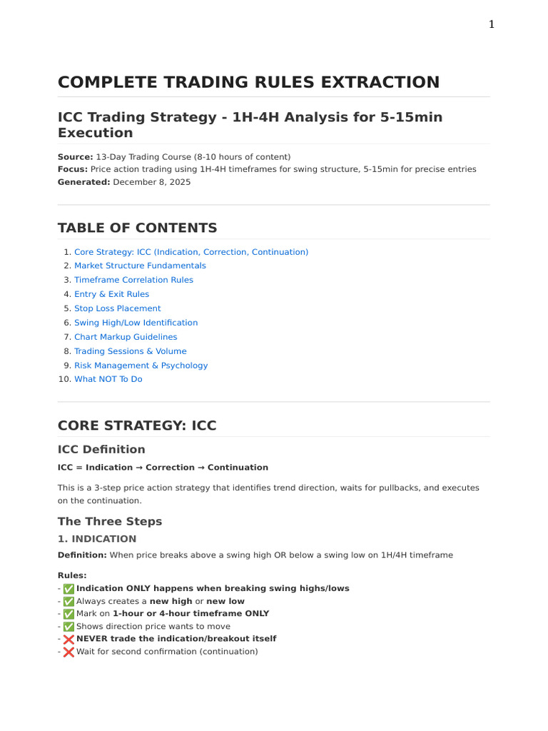 ICC Trading Strategy: 1H-4H Rules | PDF | Risk | Day Trading