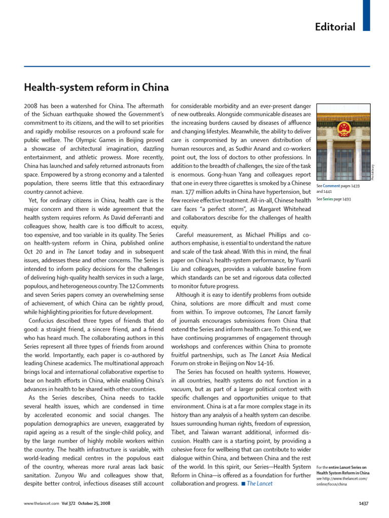Health System Reform in China 2008 | PDF | China | World Politics
