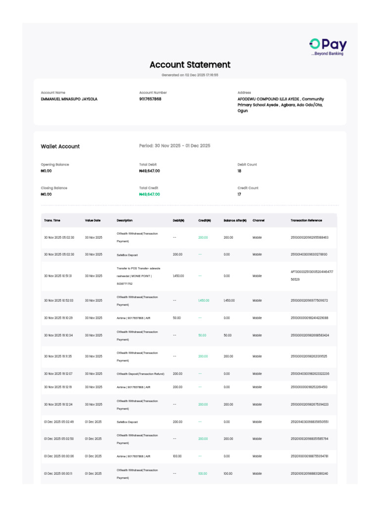 Wallet Account Statement Summary | PDF | Payments | Debit Card