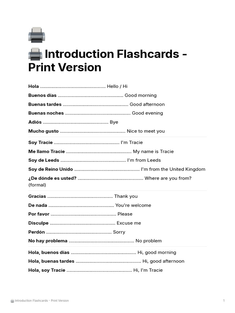 Flashcards de Introducción en Inglés y Español | PDF