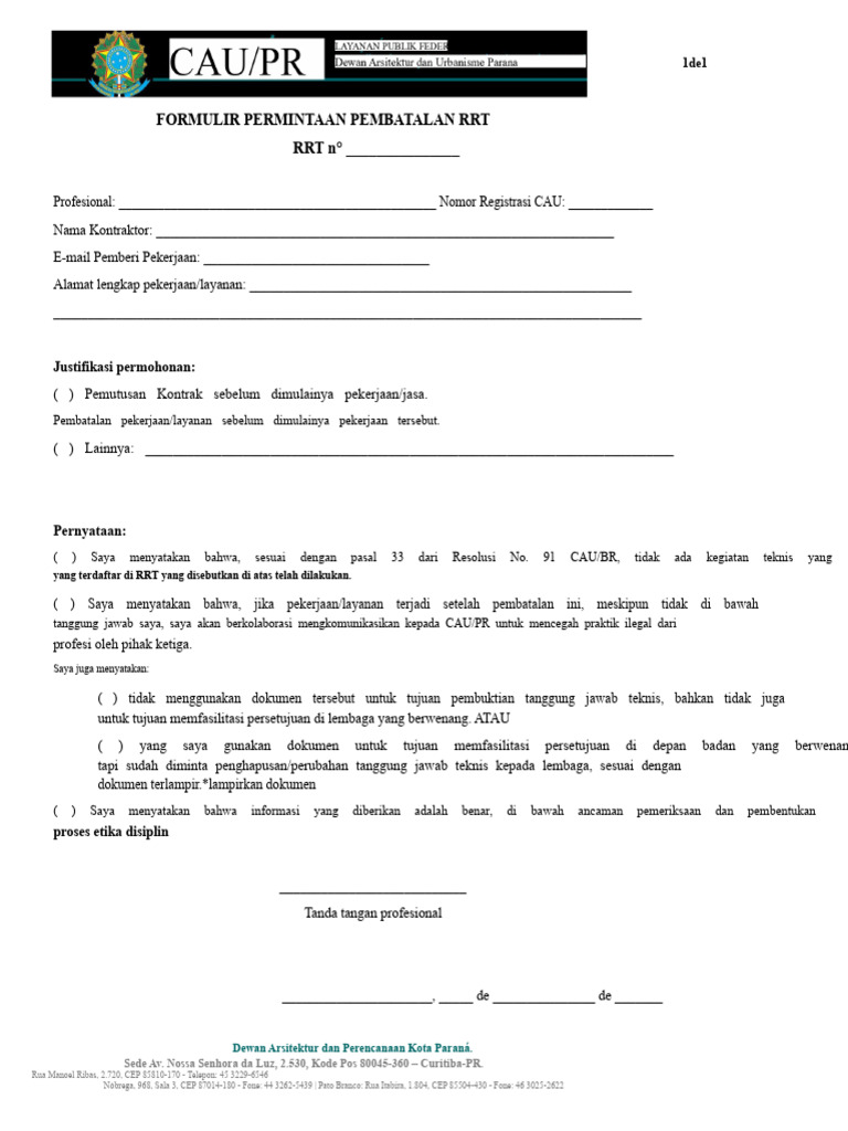 Pembatalan Formulir Permohonan RRT | PDF