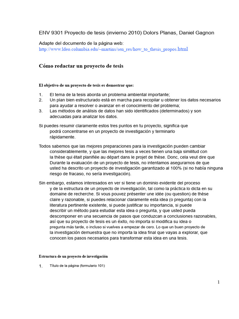 Guía para redactar un proyecto de tesis | PDF