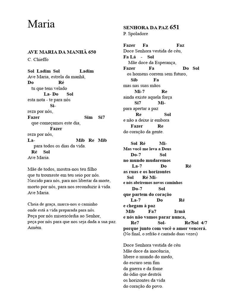 Letras de Canções Religiosas sobre Maria | PDF | Maria, mãe de Jesus ...