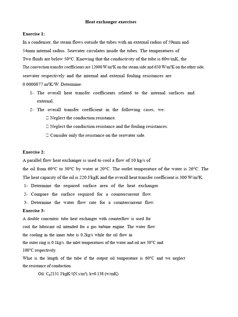 Heat Exchanger Calculations and Exercises | PDF | Heat Exchanger | Heat ...