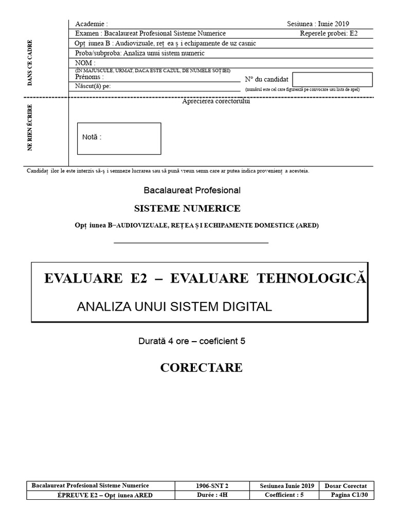 Proba E2 Bac Pro SN Iunie 2019 Elemente de Corectare | PDF