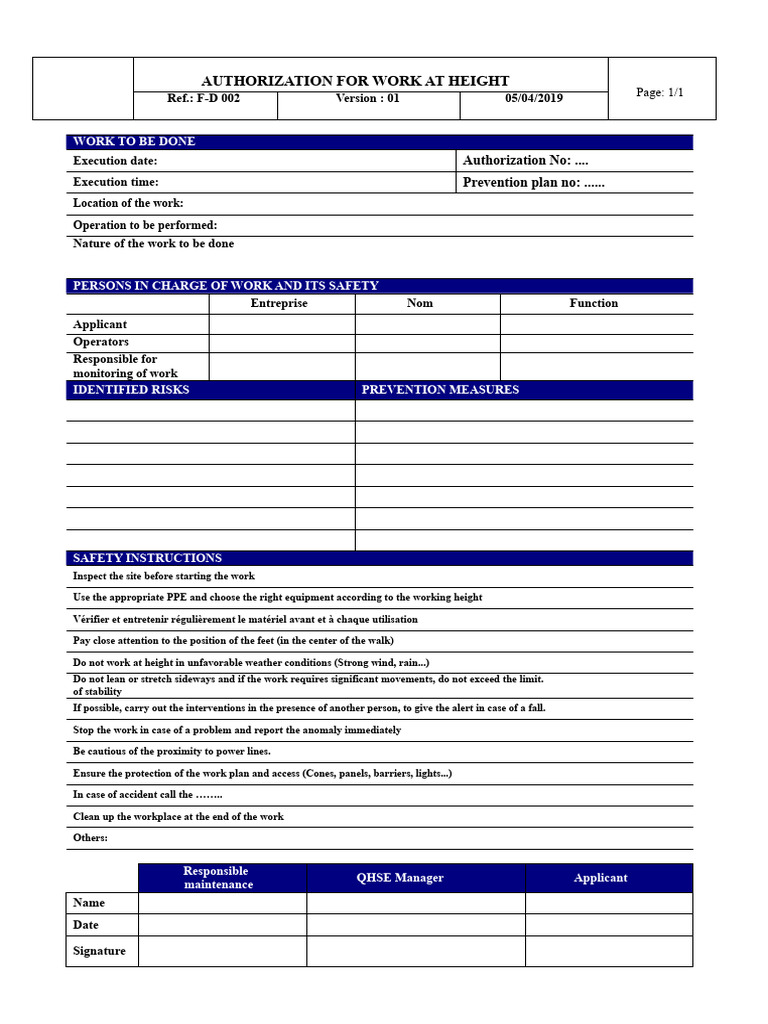 Work at Height Authorization Guidelines | PDF