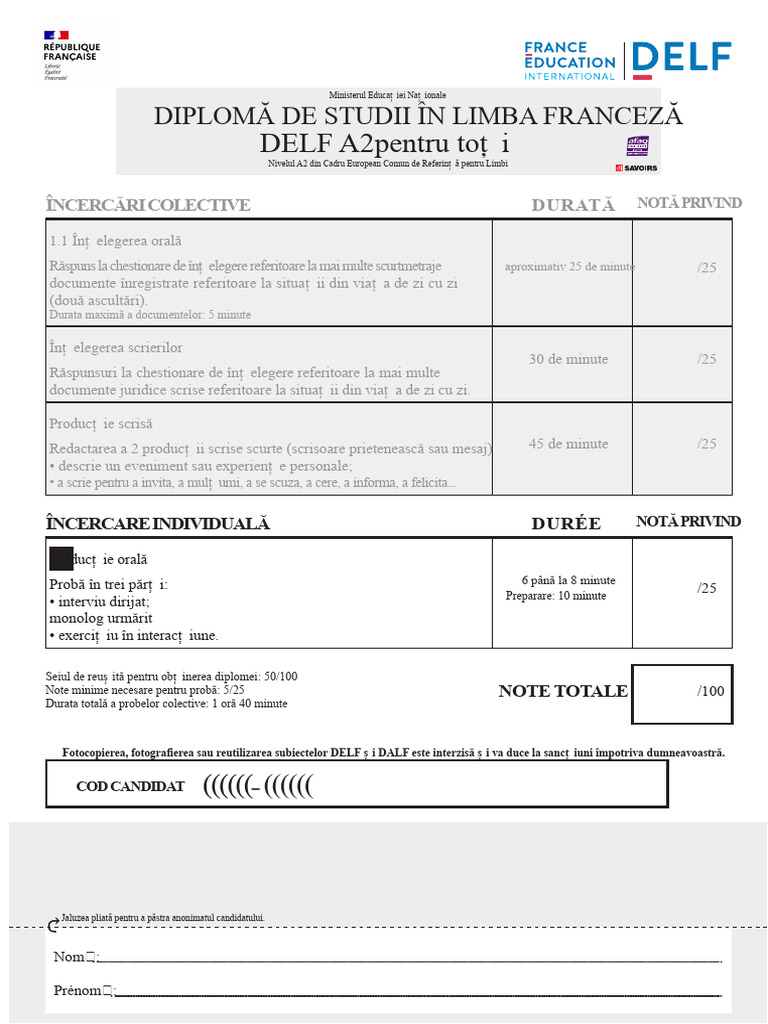 Delf A2 TP Candidat Ind | PDF