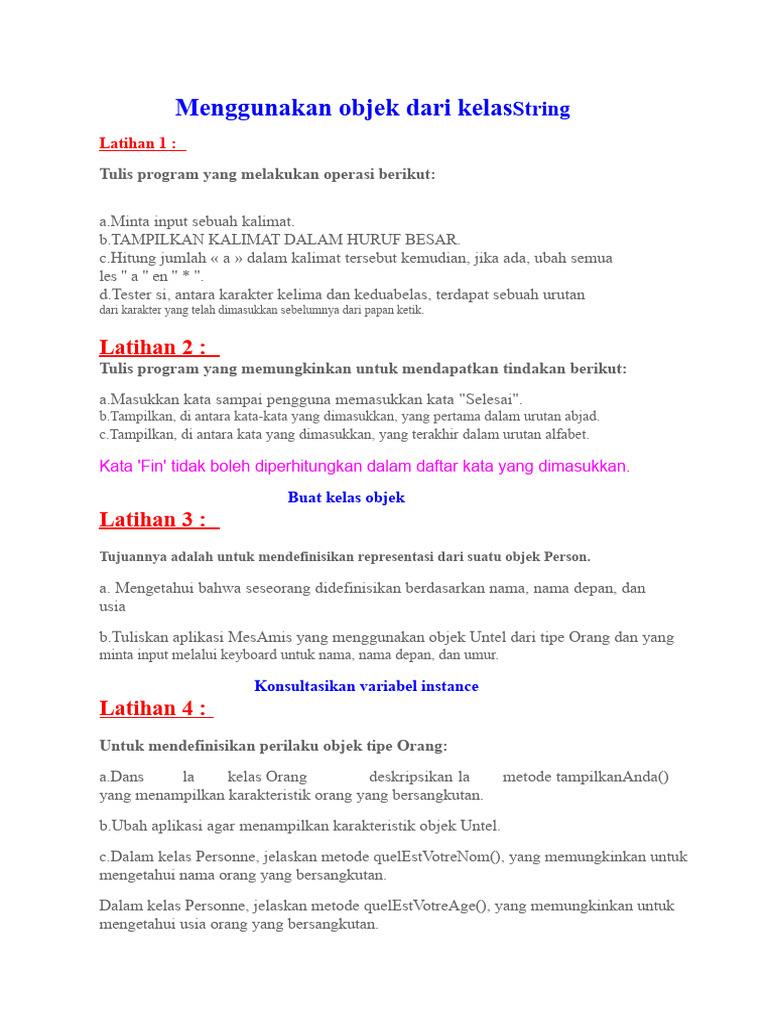Latihan Pemrograman Objek dan String | PDF