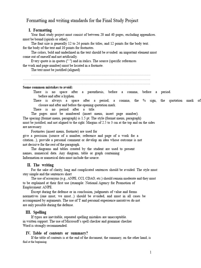 Final Study Project Formatting Guide | PDF | Written Communication ...