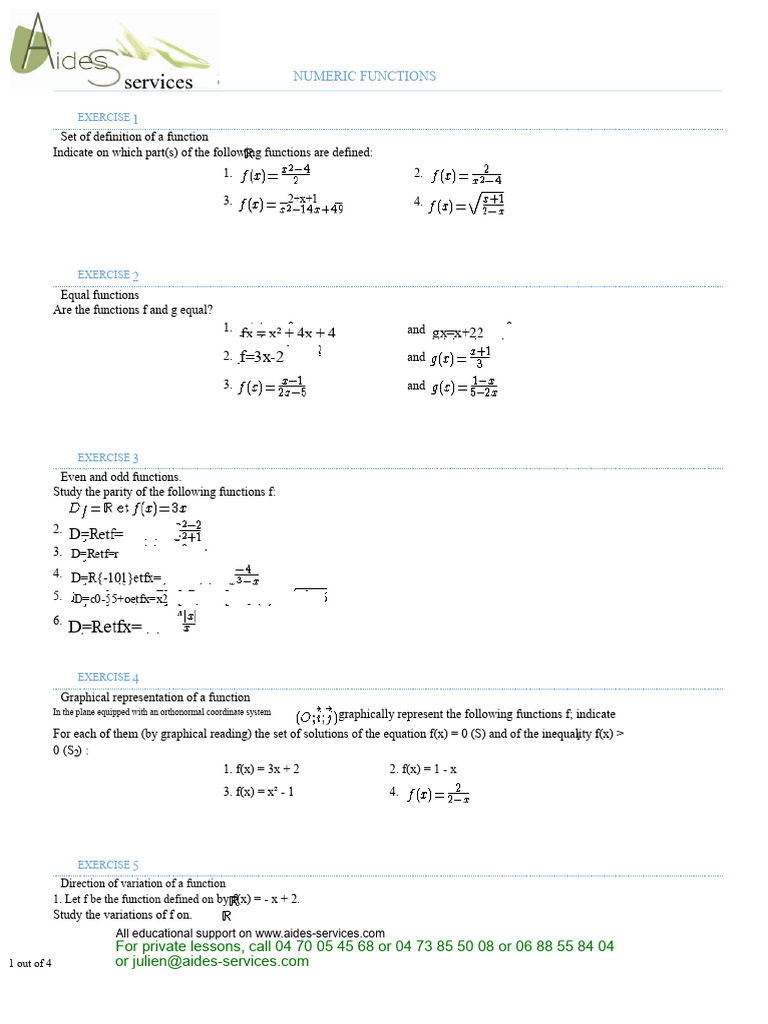 Second 5 Corrected Exercises on Functions | PDF | Function (Mathematics ...