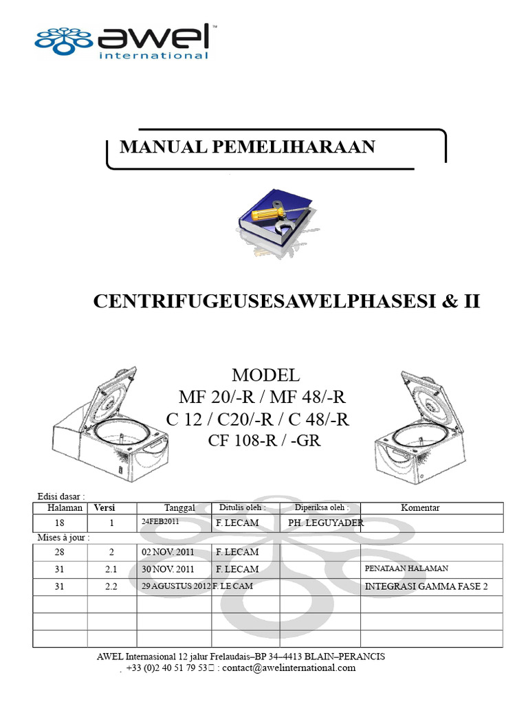 Manual Pemeliharaan Sentrifuge AWEL | PDF