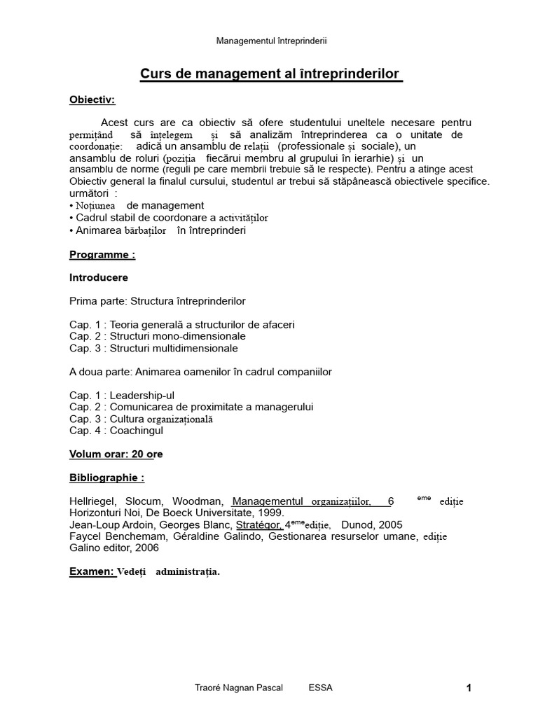 Curs de Management Al Antreprinderilor | PDF