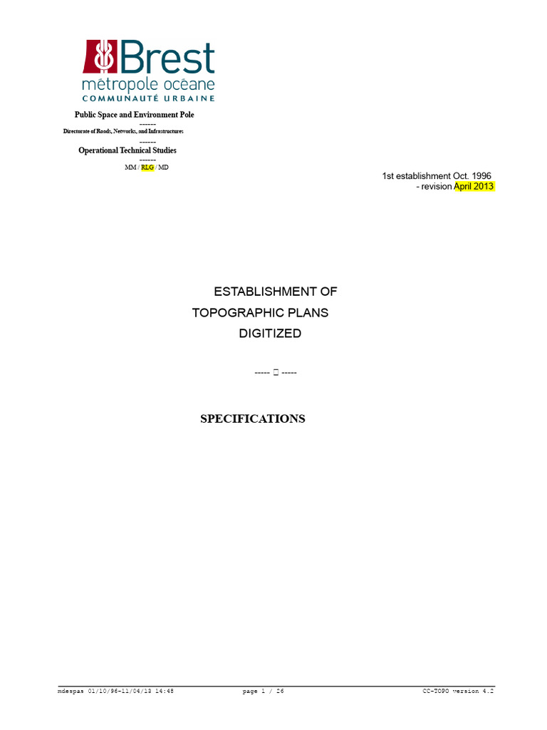 Topographic Plan Specifications Guide | PDF | Topography | Contour Line