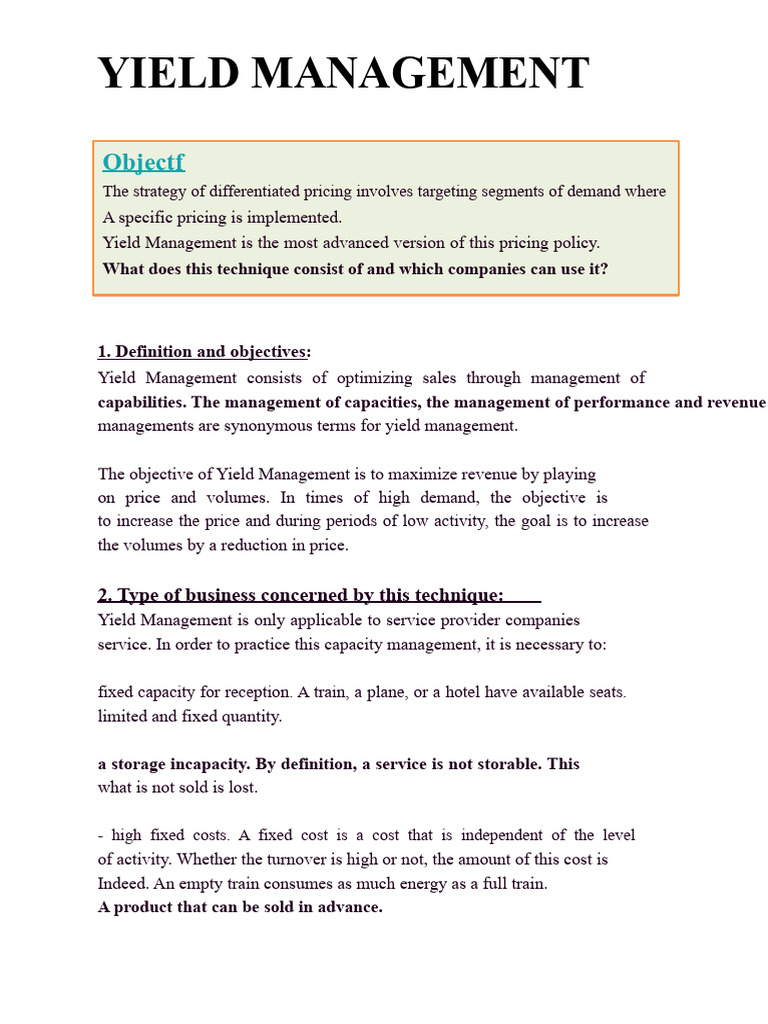 Yield Management Strategies Explained | PDF | Pricing | Business Economics