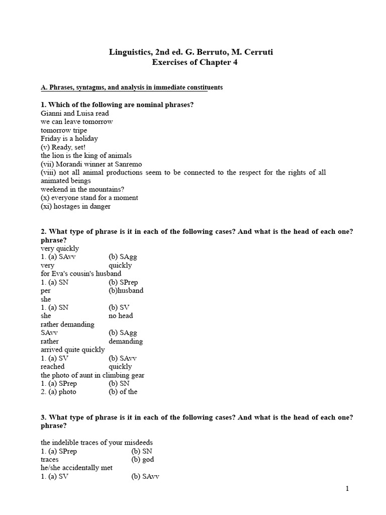 Linguistics Exercises: Phrase Analysis and Structure | PDF | Syntactic ...