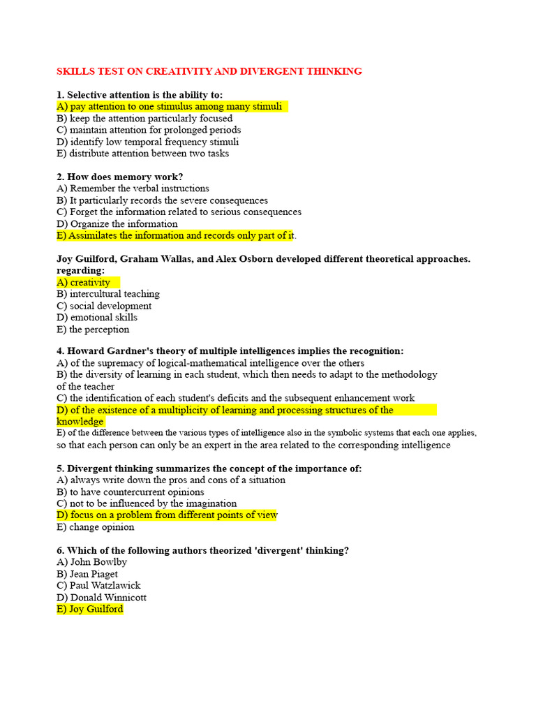 Corrector - Competence Test On Creativity and Divergent Thinking | PDF ...