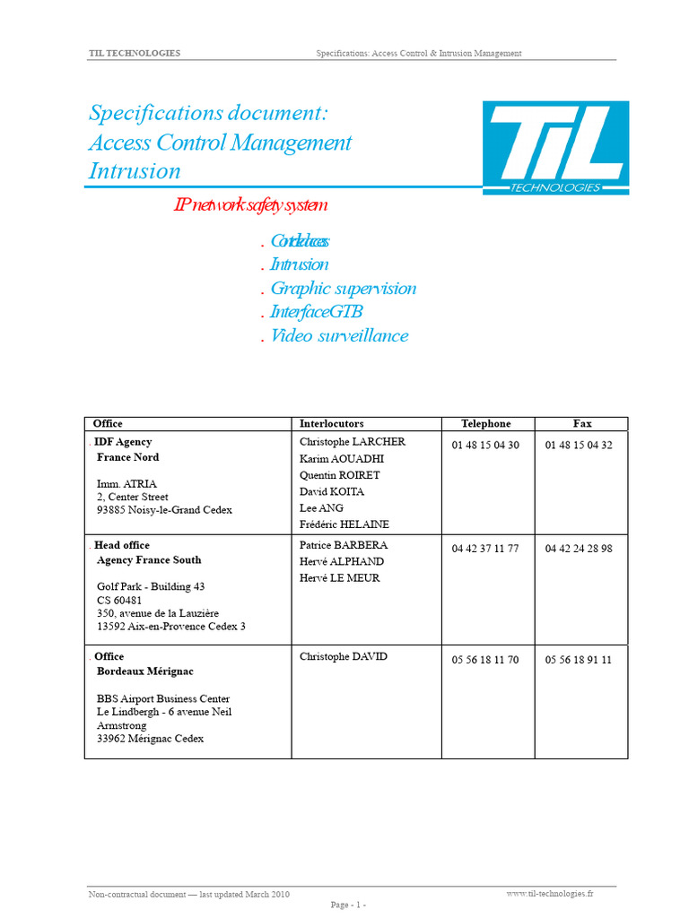 Access Control & Intrusion Management Specs | PDF | Computer Network ...