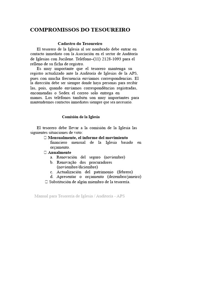 Guía para Tesorero de Iglesia APS | PDF
