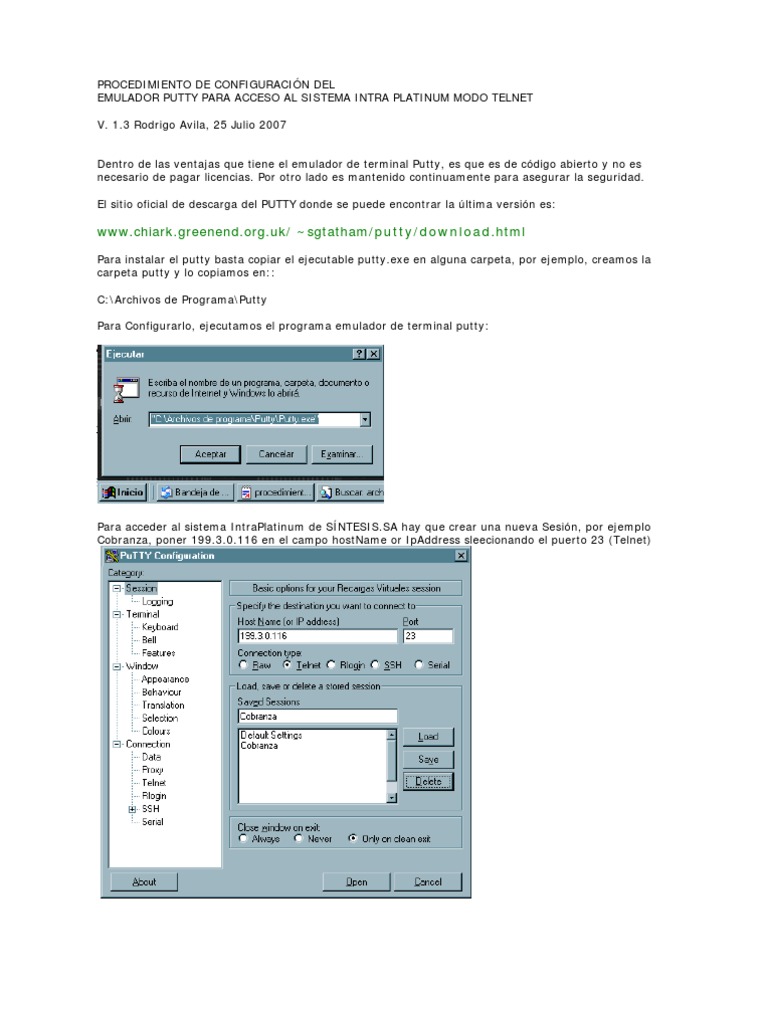 Configuración de Putty para Telnet | PDF