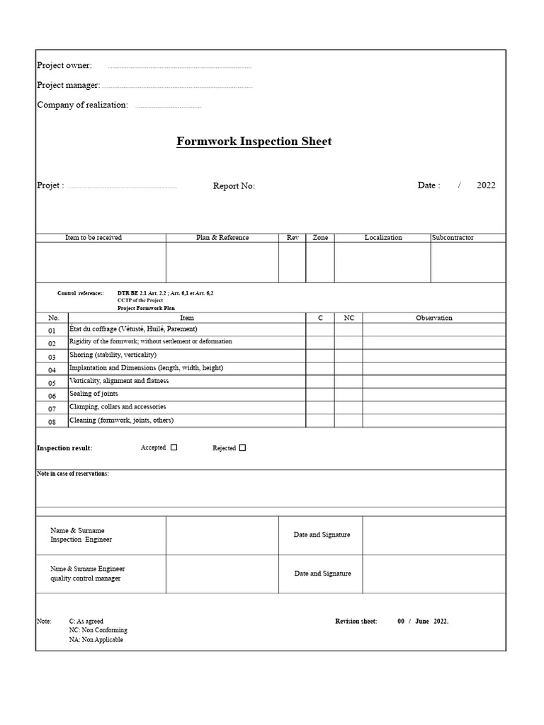 Formwork Inspection Report Template | PDF