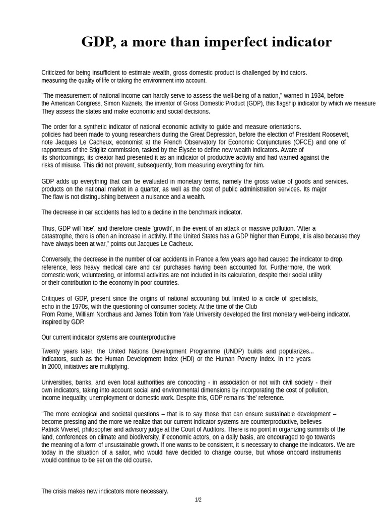 Rethinking GDP: Beyond Economic Growth | PDF | Gross Domestic Product ...