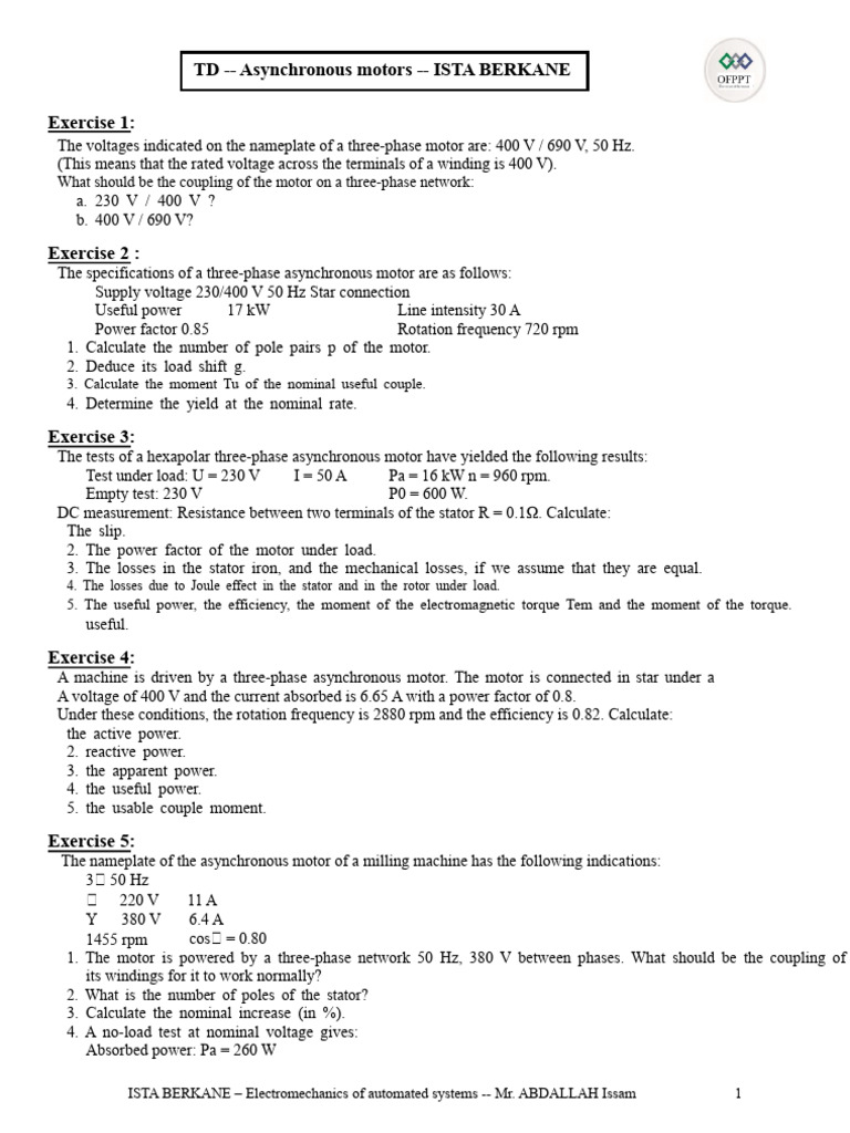 TD Asynchronous Motors | PDF | Electric Motor | Physical Quantities