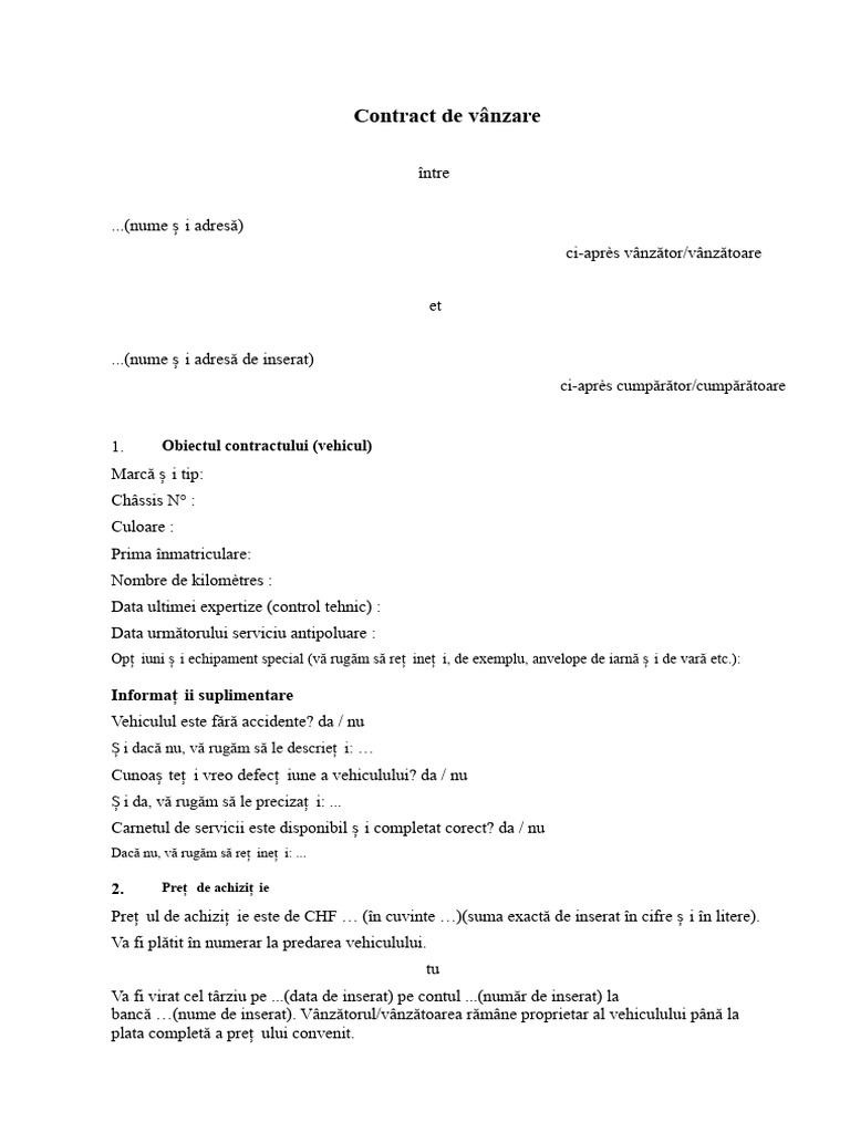 Modele de Contracte - Contract de Vânzare Auto Second Hand - Cap | PDF