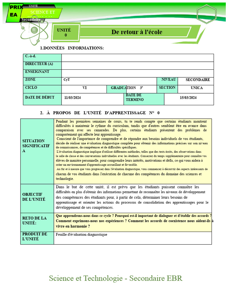 Évaluation Diagnostique en Science EBR | PDF | Apprentissage | Science