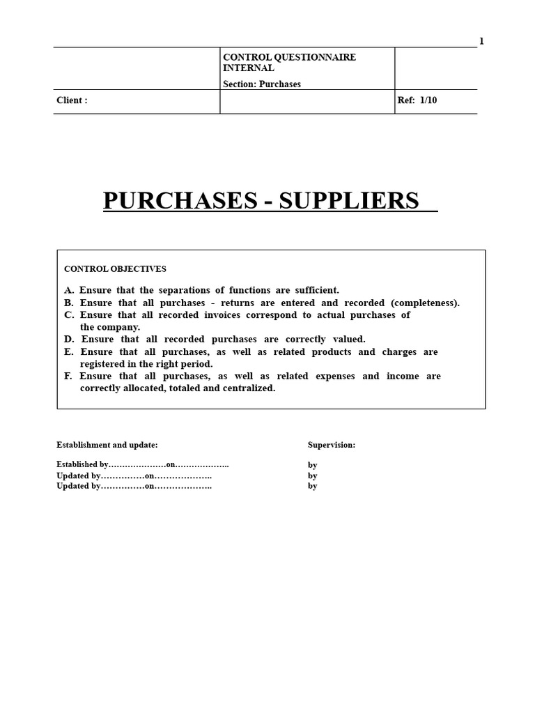 2 Internal Control Questionnaire - Purchases | PDF | Receipt | Invoice