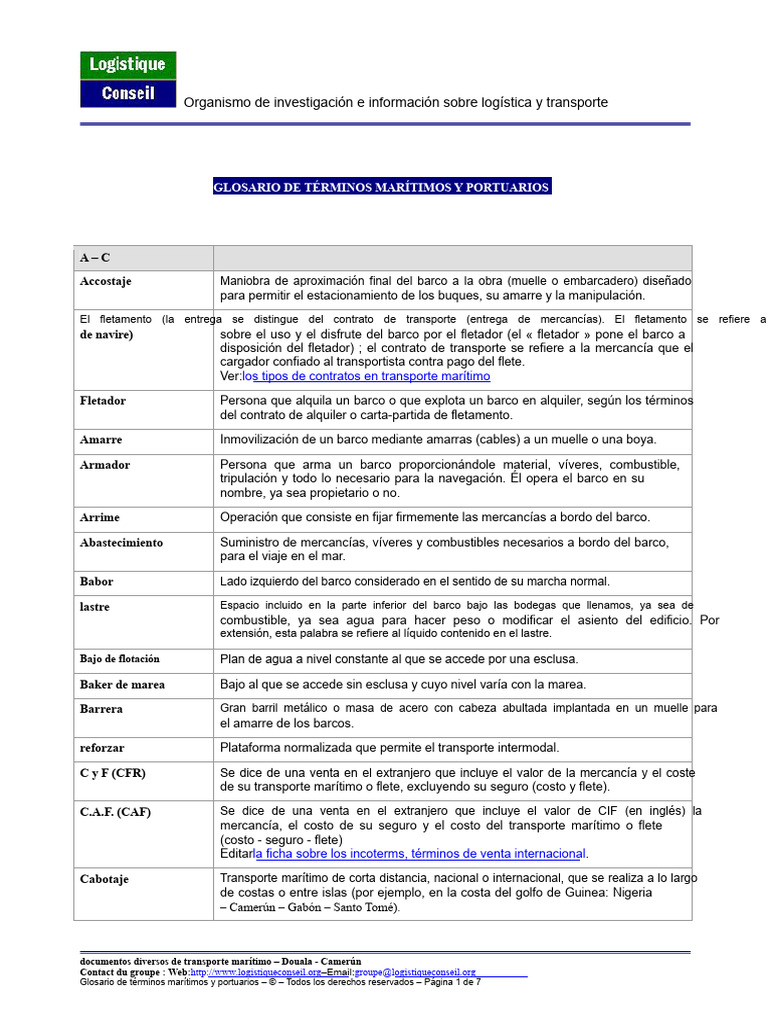 Léxico de Términos Marítimos y Portuarios | PDF | Puerto | Envío