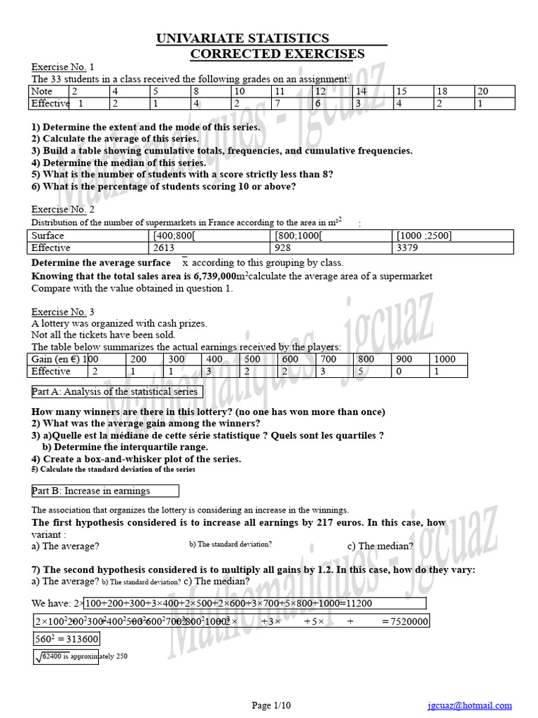 Univariate Statistics Exercises and Solutions | PDF | Quartile | Median
