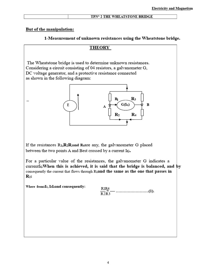 Wheatstone Bridge Resistance Measurement | PDF | Electrical Network ...