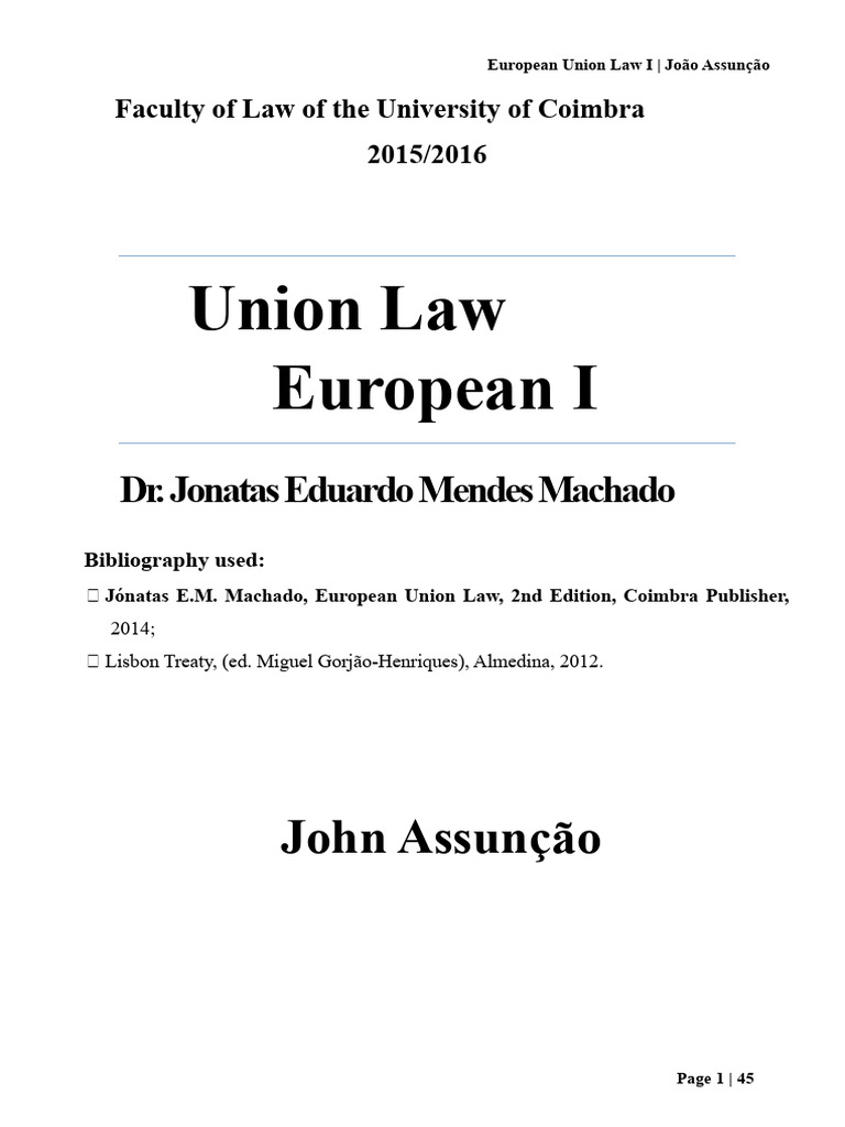 European Union Law I João Assunção | PDF | Enlargement Of The European ...