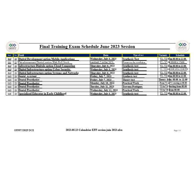 June 2023 Training Exam Schedule | PDF