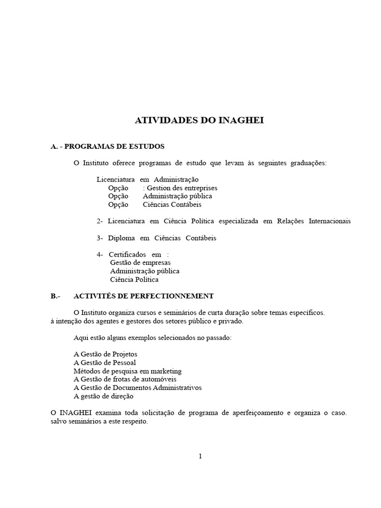 Programas e Atividades do INAGHEI | PDF | Macroeconomia | Economia